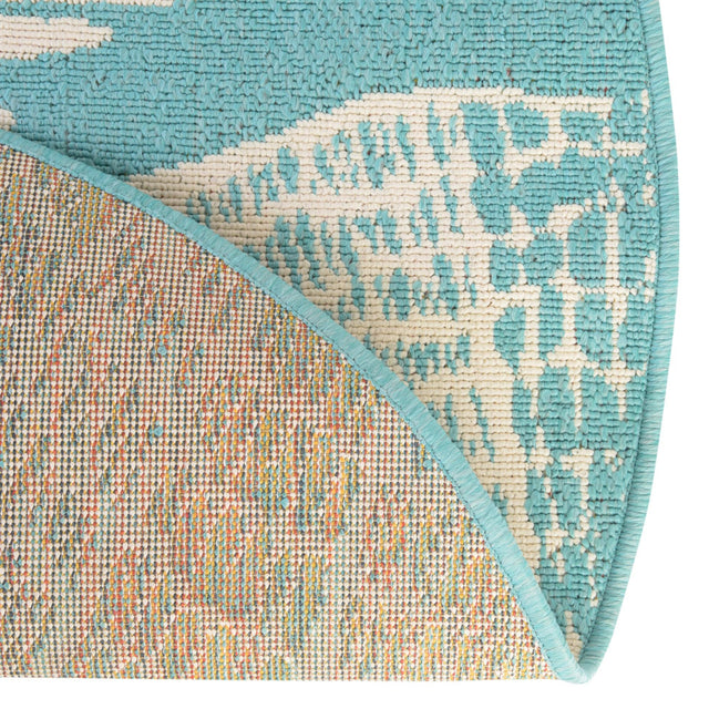 Teal 4' 1 x 4' 1 Outdoor Coastal Round Area Rug Weather Resistant for Patio, Deck, Terrace, Balcony, Porch