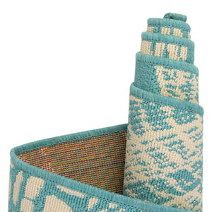 Teal 4' 1 x 4' 1 Outdoor Coastal Round Area Rug Weather Resistant for Patio, Deck, Terrace, Balcony, Porch