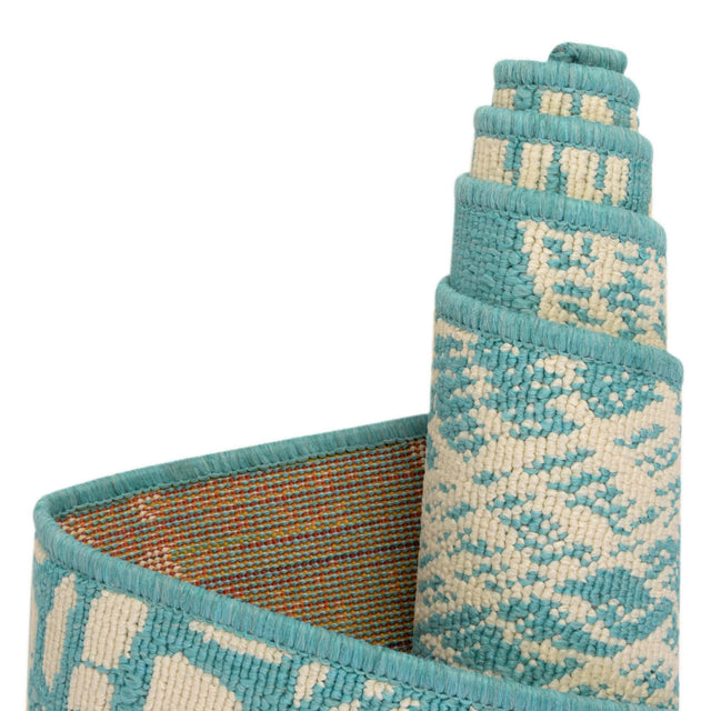 Teal 4' 1 x 4' 1 Outdoor Coastal Round Area Rug Weather Resistant for Patio, Deck, Terrace, Balcony, Porch