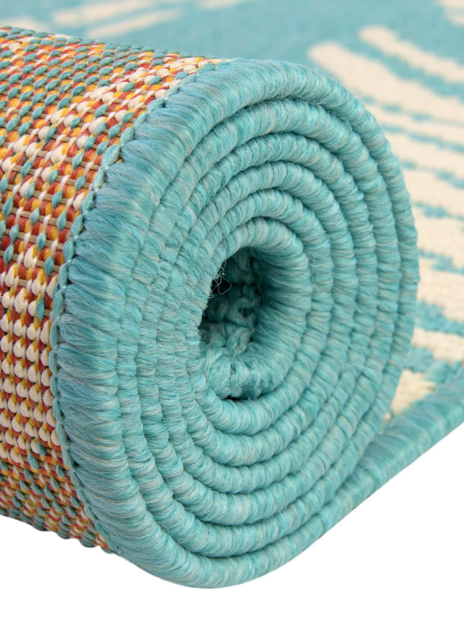 Teal 7' 1 x 7' 1 Outdoor Coastal Round Area Rug Weather Resistant for Patio, Deck, Terrace, Balcony, Porch 100% Polypropylene Coastal Decor Carpet for Sale at Rug Engine