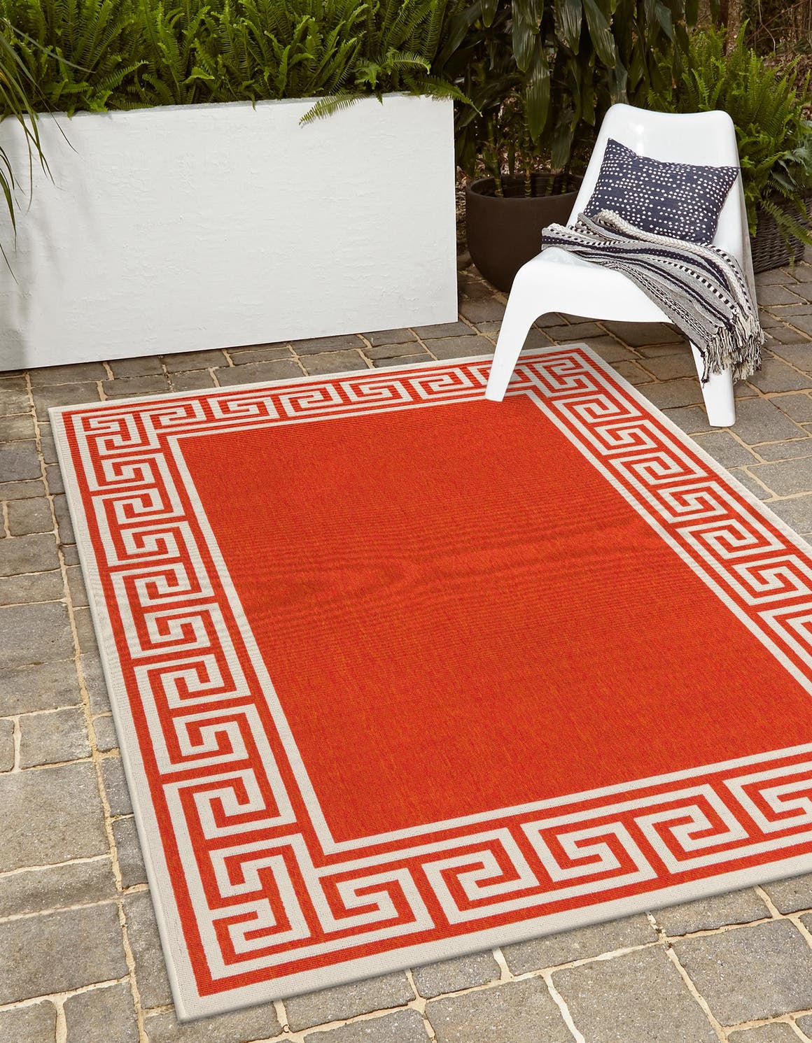 Rust Red 9' x 12' Outdoor Coastal Rectangle Area Rug Weather Resistant for Patio, Deck, Terrace, Balcony, Porch 100% Polypropylene Coastal Decor Carpet for Sale at Rug Engine