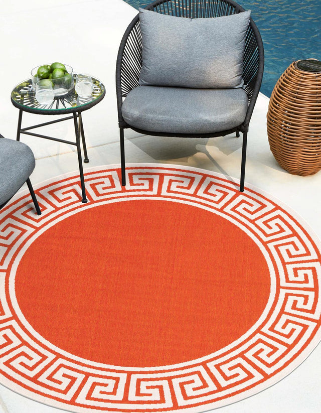 Rust Red 4' 1 x 4' 1 Outdoor Coastal Round Area Rug Weather Resistant for Patio, Deck, Terrace, Balcony, Porch 100% Polypropylene Coastal Decor Carpet for Sale at Rug Engine