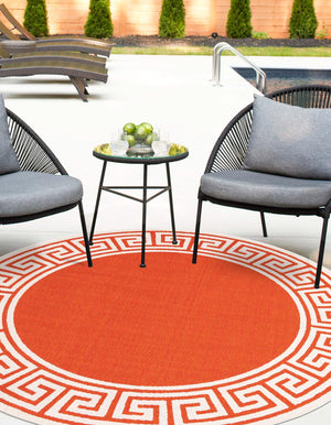 Rust Red 4' 1 x 4' 1 Outdoor Coastal Round Area Rug Weather Resistant for Patio, Deck, Terrace, Balcony, Porch 100% Polypropylene Coastal Decor Carpet for Sale at Rug Engine