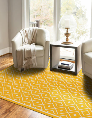 Yellow 8' x 10' Outdoor Trellis Rectangle Area Rug Weather Resistant for Patio, Deck, Terrace, Balcony, Porch Geometric Design Water Safe Outside Carpet for Sale at Rug Engine