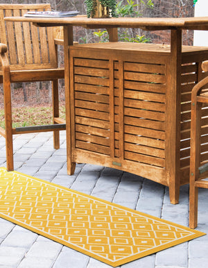 Yellow 2' x 8' Outdoor Trellis Runner Area Rug Weather Resistant for Patio, Deck, Terrace, Balcony, Porch Geometric Design Water Safe Outside Carpet for Sale at Rug Engine