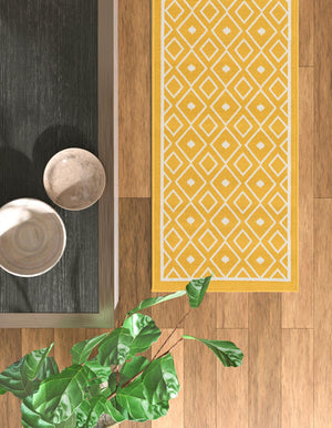 Yellow 2' x 8' Outdoor Trellis Runner Area Rug Weather Resistant for Patio, Deck, Terrace, Balcony, Porch Geometric Design Water Safe Outside Carpet for Sale at Rug Engine