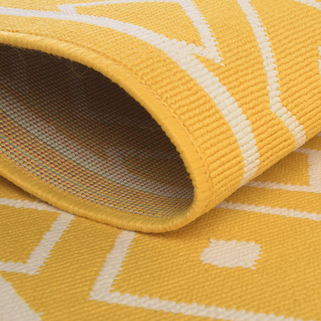 Yellow 8' x 8' Outdoor Trellis Square Area Rug Weather Resistant for Patio, Deck, Terrace, Balcony, Porch Geometric Design Water Safe Outside Carpet for Sale at Rug Engine
