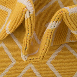 Yellow 8' x 8' Outdoor Trellis Square Area Rug Weather Resistant for Patio, Deck, Terrace, Balcony, Porch Geometric Design Water Safe Outside Carpet for Sale at Rug Engine