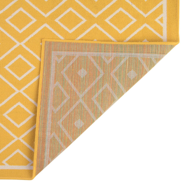 Yellow 8' x 8' Outdoor Trellis Square Area Rug Weather Resistant for Patio, Deck, Terrace, Balcony, Porch Geometric Design Water Safe Outside Carpet for Sale at Rug Engine