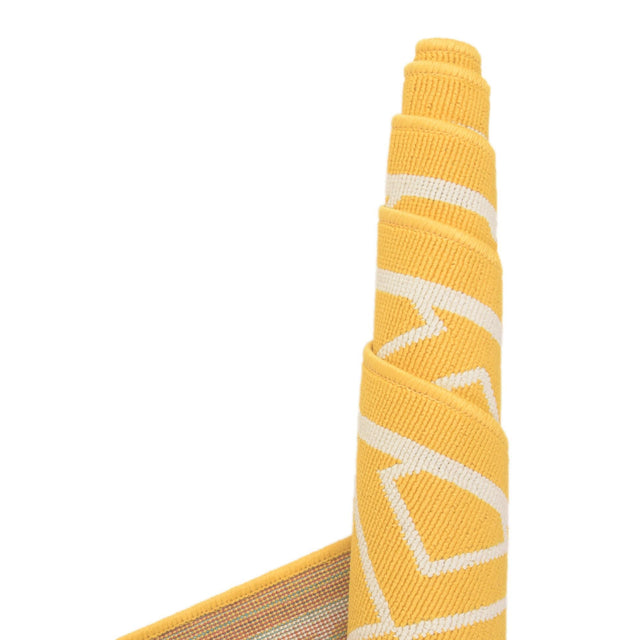 Yellow 8' x 8' Outdoor Trellis Square Area Rug Weather Resistant for Patio, Deck, Terrace, Balcony, Porch Geometric Design Water Safe Outside Carpet for Sale at Rug Engine