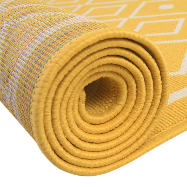 Yellow 8' x 8' Outdoor Trellis Square Area Rug Weather Resistant for Patio, Deck, Terrace, Balcony, Porch Geometric Design Water Safe Outside Carpet for Sale at Rug Engine