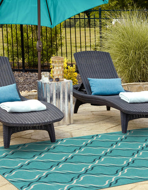 Teal 5' 3 x 8' Outdoor Trellis Rectangle Area Rug Weather Resistant for Patio, Deck, Terrace, Balcony, Porch Geometric Design Water Safe Outside Carpet for Sale at Rug Engine