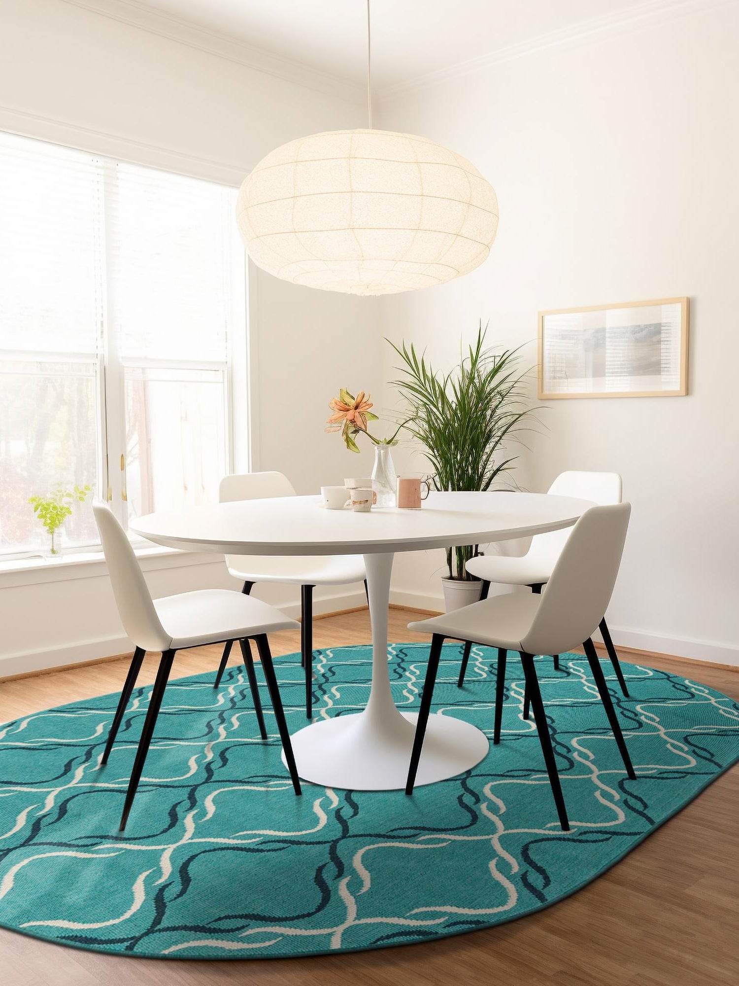 Teal 5' 3 x 8' Outdoor Trellis Oval Area Rug Weather Resistant for Patio, Deck, Terrace, Balcony, Porch Geometric Design Water Safe Outside Carpet for Sale at Rug Engine