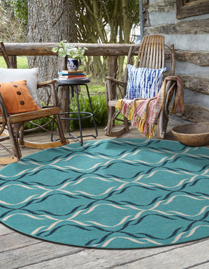 Teal 7' 1 x 7' 1 Outdoor Trellis Round Rug