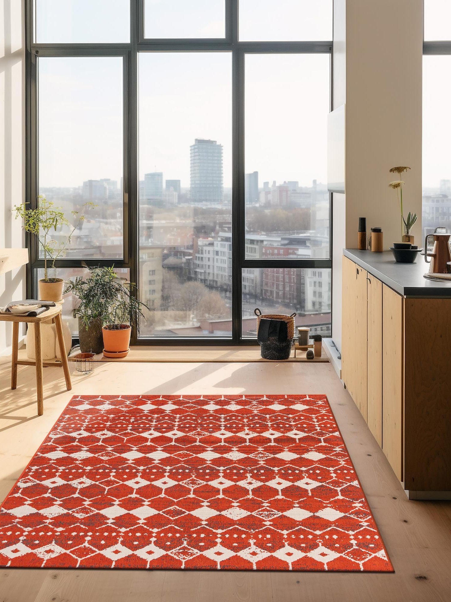 Rust Red 9' x 12' Outdoor Trellis Rectangle Area Rug Weather Resistant for Patio, Deck, Terrace, Balcony, Porch Geometric Design Water Safe Outside Carpet for Sale at Rug Engine