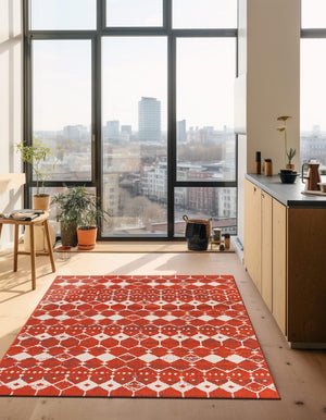 Rust Red 9' x 12' Outdoor Trellis Rectangle Area Rug Weather Resistant for Patio, Deck, Terrace, Balcony, Porch Geometric Design Water Safe Outside Carpet for Sale at Rug Engine