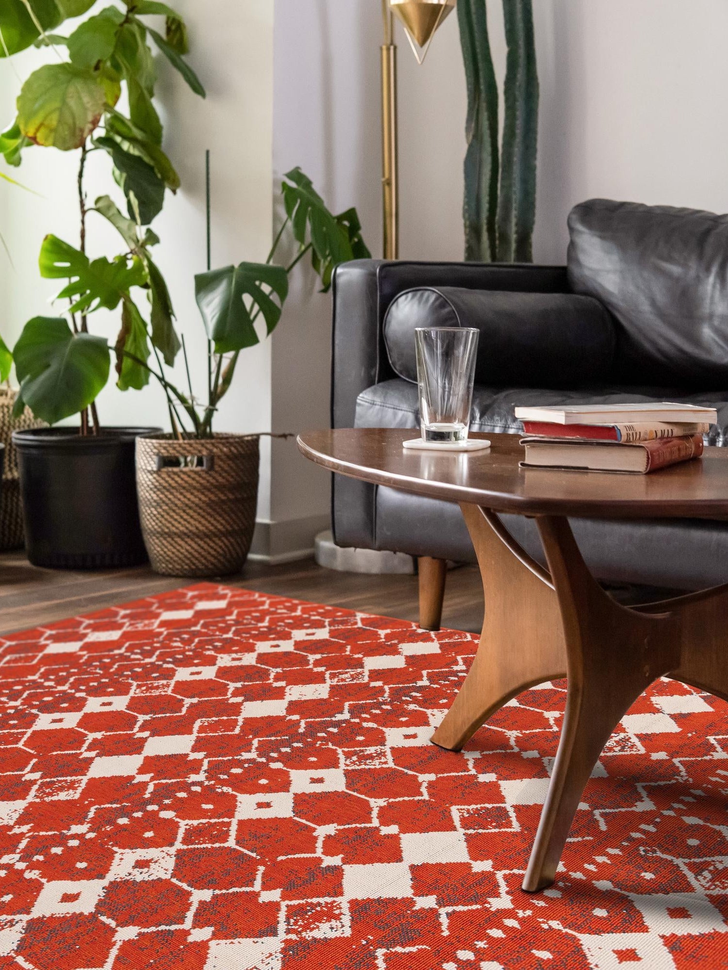 Rust Red 9' x 12' Outdoor Trellis Rectangle Area Rug Weather Resistant for Patio, Deck, Terrace, Balcony, Porch Geometric Design Water Safe Outside Carpet for Sale at Rug Engine