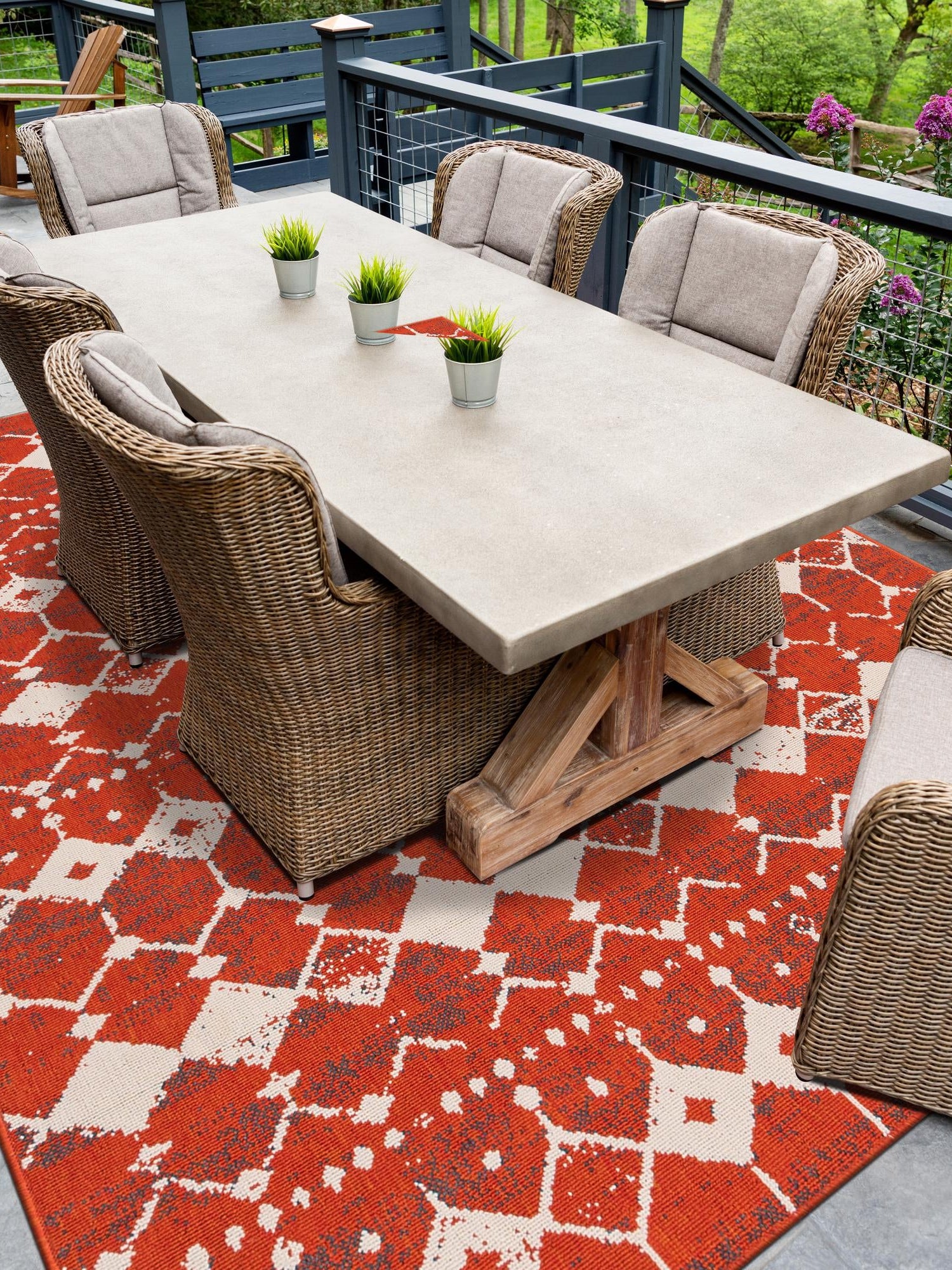 Rust Red 4' 1 x 6' 1 Outdoor Trellis Rectangle Area Rug Weather Resistant for Patio, Deck, Terrace, Balcony, Porch Geometric Design Water Safe Outside Carpet for Sale at Rug Engine