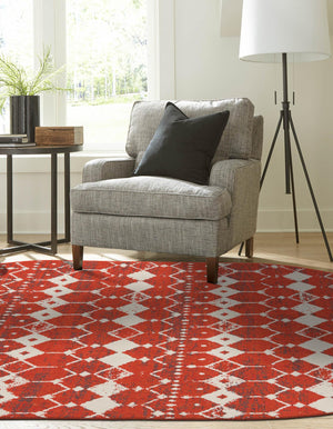 Rust Red 5' 3 x 8' Outdoor Trellis Oval Area Rug Weather Resistant for Patio, Deck, Terrace, Balcony, Porch Geometric Design Water Safe Outside Carpet for Sale at Rug Engine