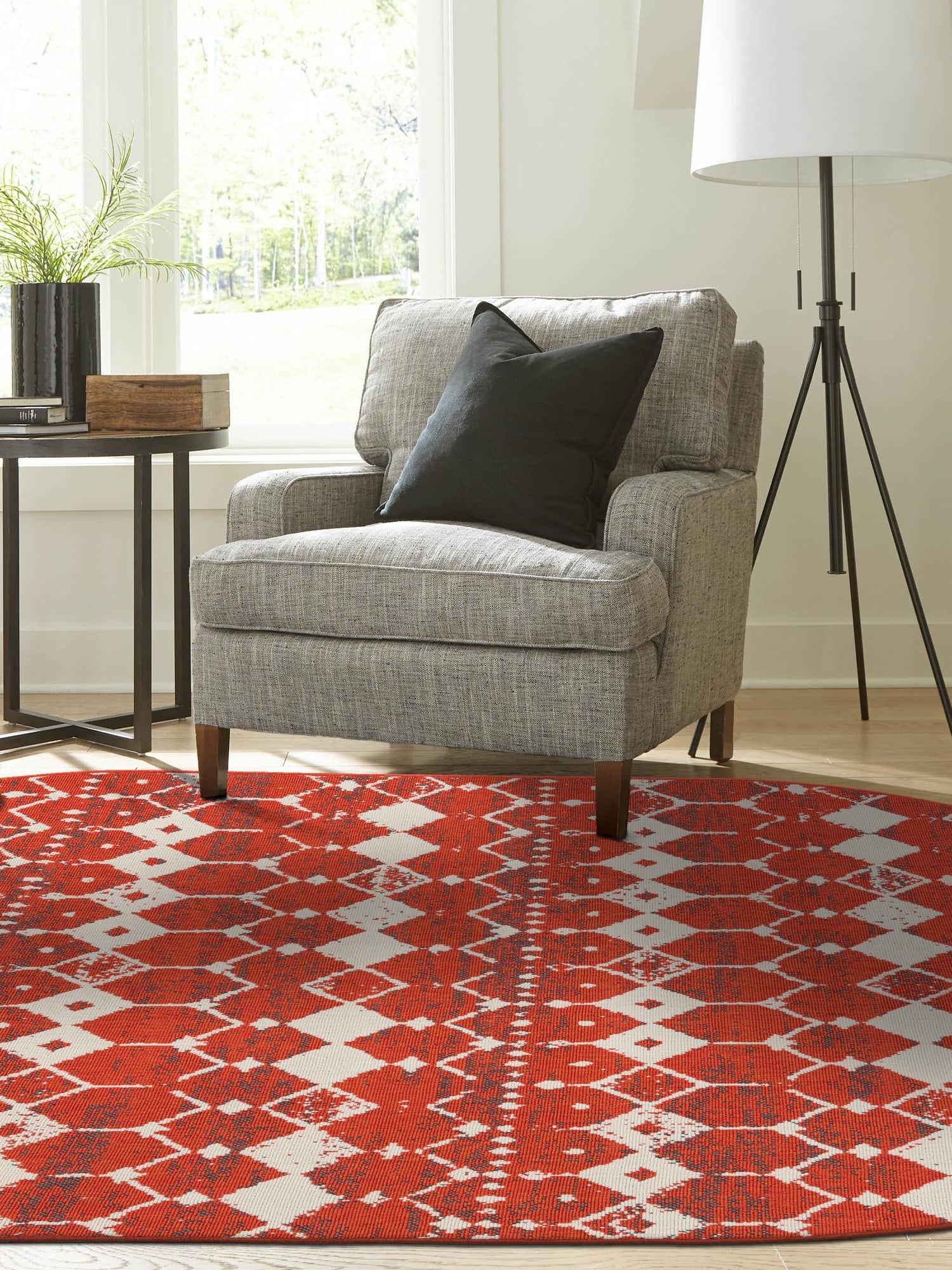 Rust Red 7' 10 x 10' Outdoor Trellis Oval Area Rug Weather Resistant for Patio, Deck, Terrace, Balcony, Porch Geometric Design Water Safe Outside Carpet for Sale at Rug Engine