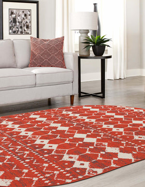 Rust Red 5' 3 x 8' Outdoor Trellis Oval Area Rug Weather Resistant for Patio, Deck, Terrace, Balcony, Porch Geometric Design Water Safe Outside Carpet for Sale at Rug Engine