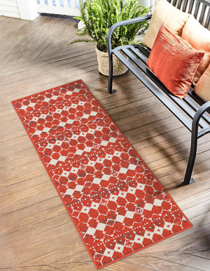 Rust Red 2' x 8' Outdoor Trellis Runner Area Rug Weather Resistant for Patio, Deck, Terrace, Balcony, Porch Geometric Design Water Safe Outside Carpet for Sale at Rug Engine