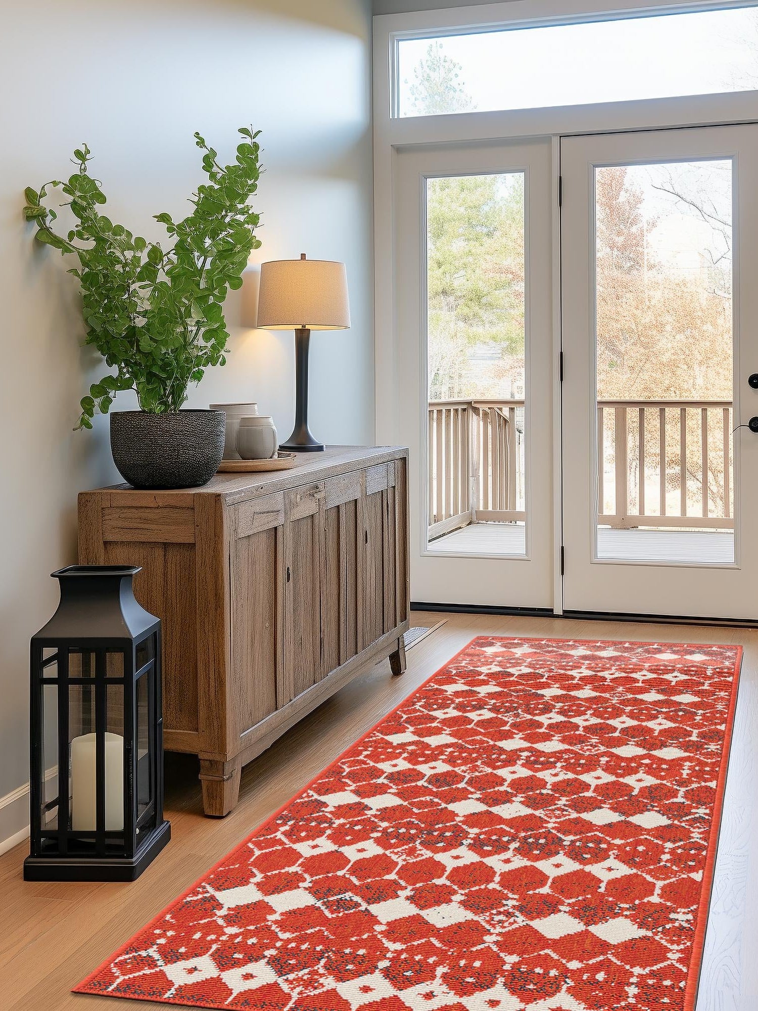 Rust Red 2' x 8' Outdoor Trellis Runner Area Rug Weather Resistant for Patio, Deck, Terrace, Balcony, Porch Geometric Design Water Safe Outside Carpet for Sale at Rug Engine