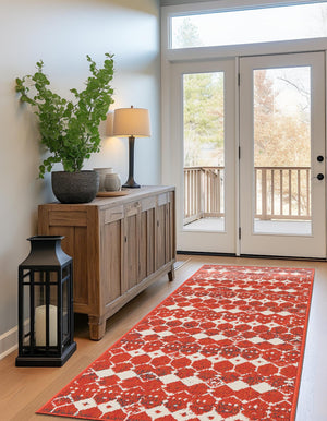 Rust Red 2' x 8' Outdoor Trellis Runner Area Rug Weather Resistant for Patio, Deck, Terrace, Balcony, Porch Geometric Design Water Safe Outside Carpet for Sale at Rug Engine