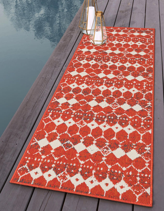 Rust Red 2' x 8' Outdoor Trellis Runner Area Rug Weather Resistant for Patio, Deck, Terrace, Balcony, Porch Geometric Design Water Safe Outside Carpet for Sale at Rug Engine