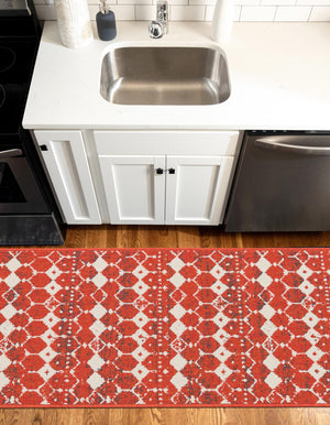 Rust Red 2' x 8' Outdoor Trellis Runner Area Rug Weather Resistant for Patio, Deck, Terrace, Balcony, Porch Geometric Design Water Safe Outside Carpet for Sale at Rug Engine