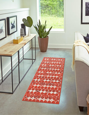 Rust Red 2' x 8' Outdoor Trellis Runner Area Rug Weather Resistant for Patio, Deck, Terrace, Balcony, Porch Geometric Design Water Safe Outside Carpet for Sale at Rug Engine