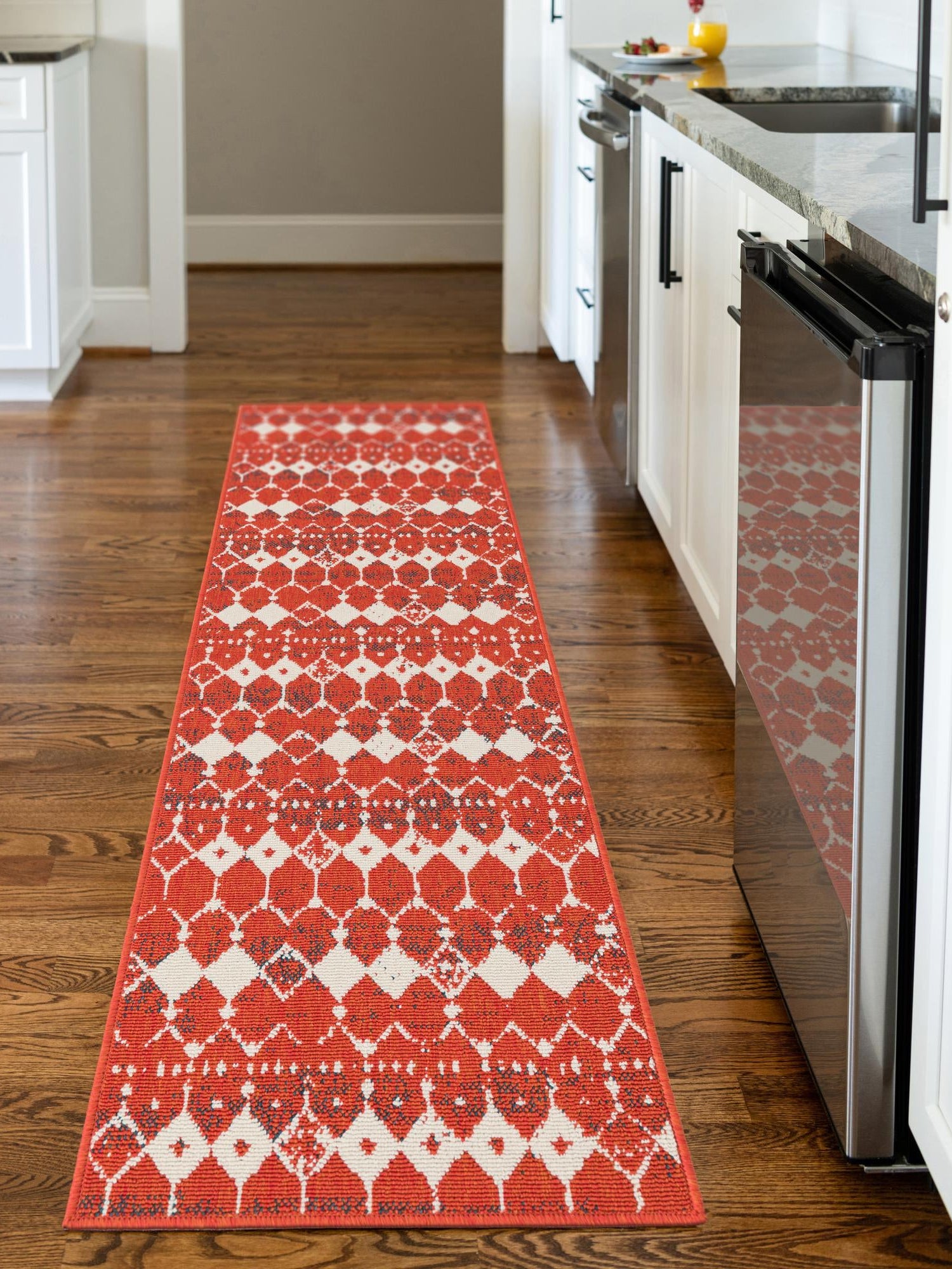 Rust Red 2' x 8' Outdoor Trellis Runner Area Rug Weather Resistant for Patio, Deck, Terrace, Balcony, Porch Geometric Design Water Safe Outside Carpet for Sale at Rug Engine