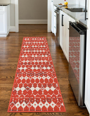 Rust Red 2' x 8' Outdoor Trellis Runner Area Rug Weather Resistant for Patio, Deck, Terrace, Balcony, Porch Geometric Design Water Safe Outside Carpet for Sale at Rug Engine