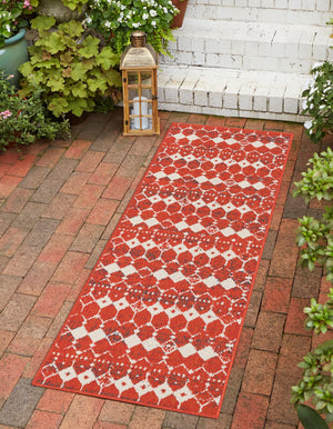 Rust Red 2' x 8' Outdoor Trellis Runner Area Rug Weather Resistant for Patio, Deck, Terrace, Balcony, Porch Geometric Design Water Safe Outside Carpet for Sale at Rug Engine