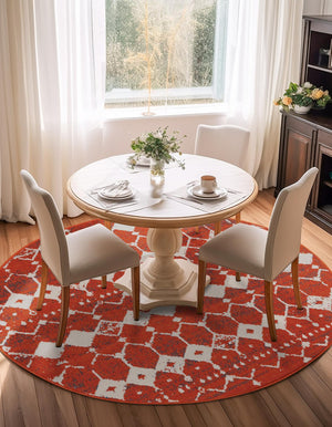 Rust Red 4' 1 x 4' 1 Outdoor Trellis Round Area Rug Weather Resistant for Patio, Deck, Terrace, Balcony, Porch Geometric Design Water Safe Outside Carpet for Sale at Rug Engine