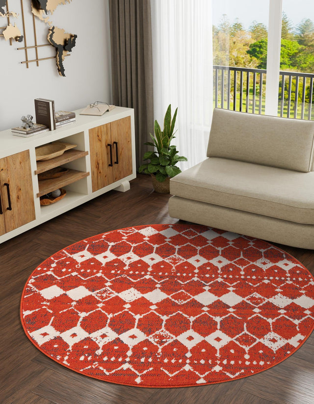 Rust Red 7' 1 x 7' 1 Outdoor Trellis Round Rug