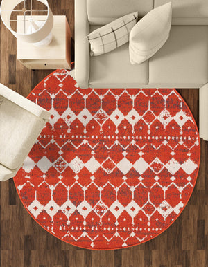 Rust Red 4' 1 x 4' 1 Outdoor Trellis Round Area Rug Weather Resistant for Patio, Deck, Terrace, Balcony, Porch Geometric Design Water Safe Outside Carpet for Sale at Rug Engine