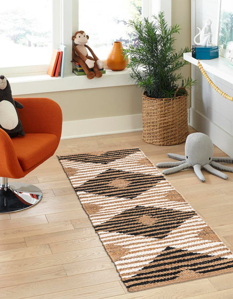 Natural Black 3' x 8' Chindi Jute Runner Rug
