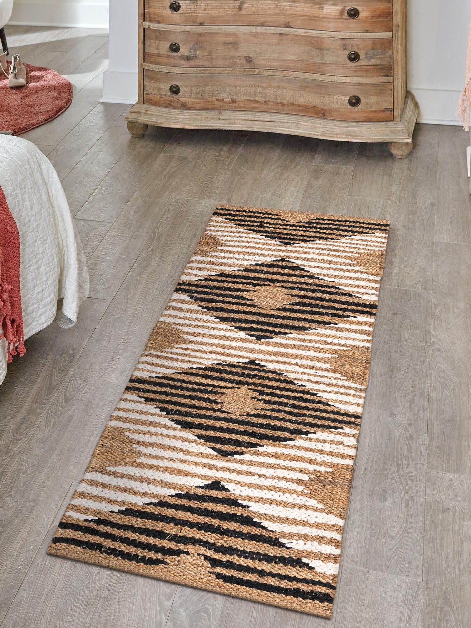 Natural Black 2' 7 x 8' Chindi Jute Runner Area Rug Interior Design Home Decor Carpet Mat for Sale at Rug Engine