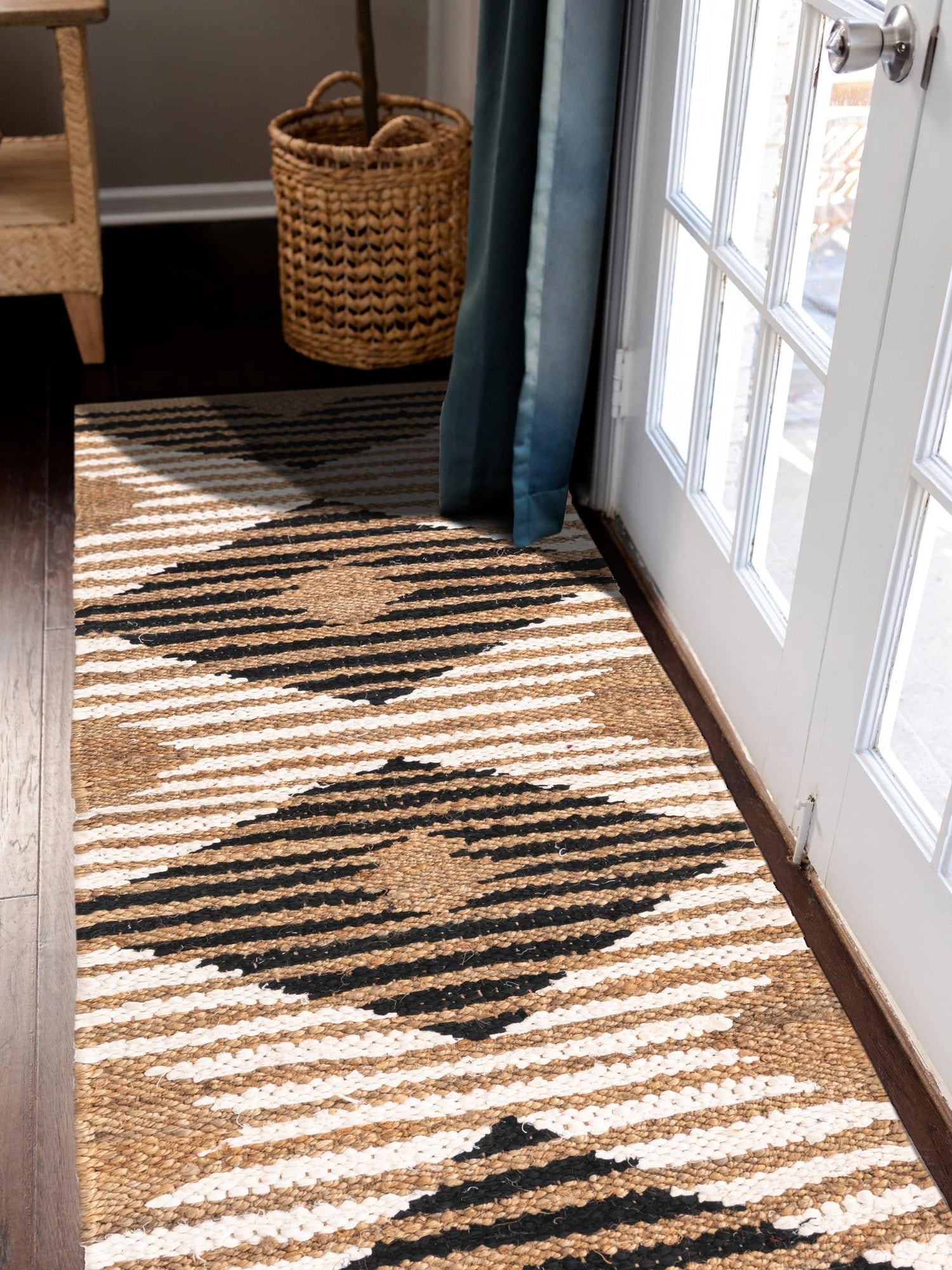 Natural Black 2' 7 x 8' Chindi Jute Runner Area Rug Interior Design Home Decor Carpet Mat for Sale at Rug Engine