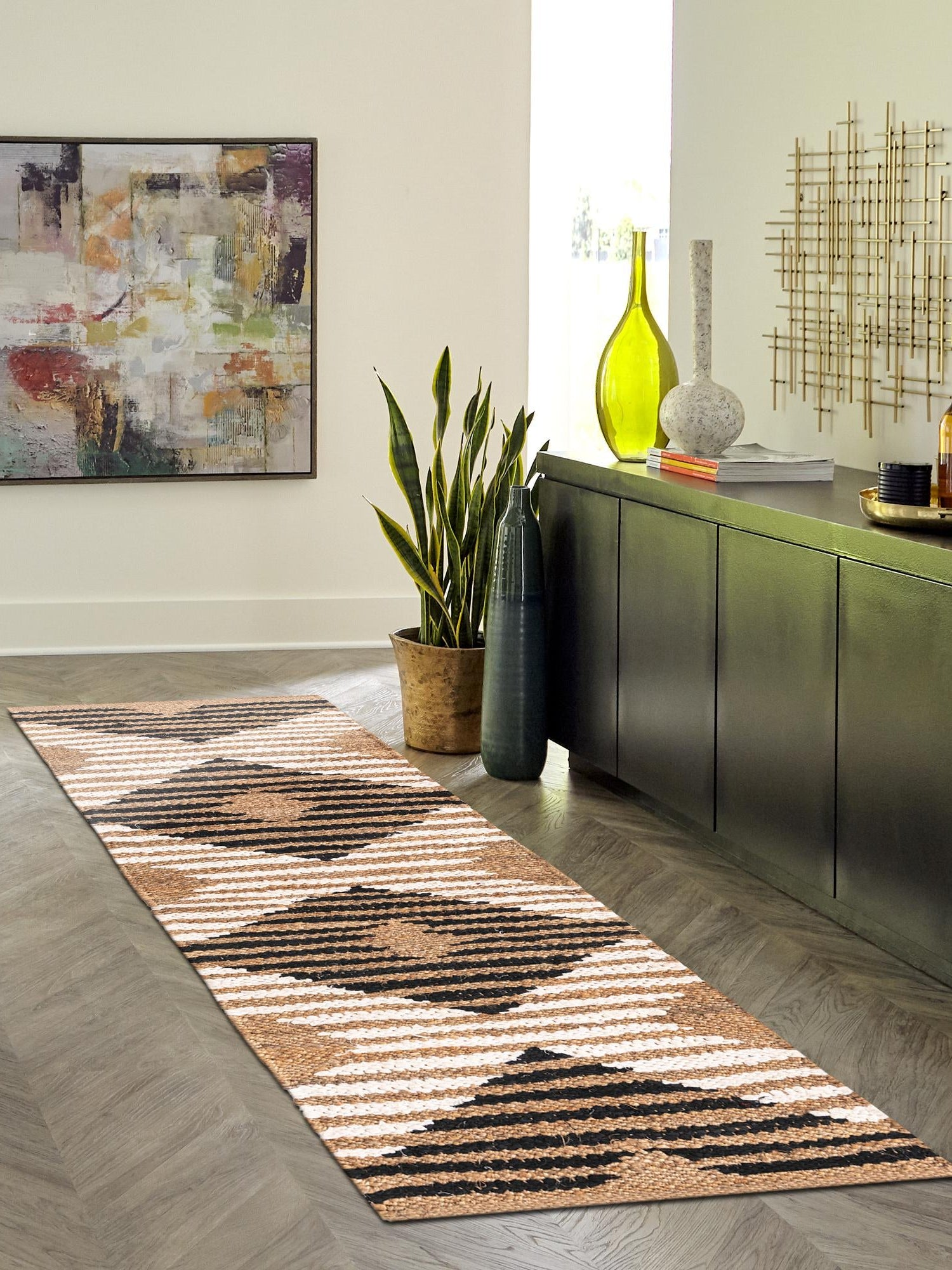 Natural Black 2' 7 x 8' Chindi Jute Runner Area Rug Interior Design Home Decor Carpet Mat for Sale at Rug Engine