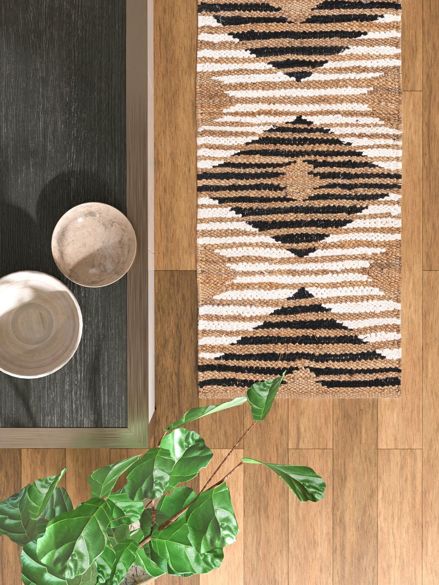 Natural Black 2' 7 x 8' Chindi Jute Runner Area Rug Interior Design Home Decor Carpet Mat for Sale at Rug Engine