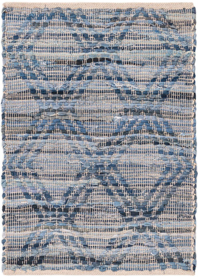 Denim blue 2' 2 x 3' 1 Chindi Cotton Rectangle Area Rug Interior Design Home Decor Carpet Mat for Sale at Rug Engine