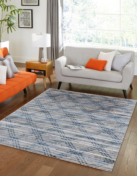 Denim blue 8' x 10' Chindi Cotton Rectangle Rug