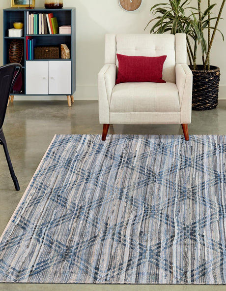 Denim blue 2' 2 x 3' 1 Chindi Cotton Rectangle Area Rug Interior Design Home Decor Carpet Mat for Sale at Rug Engine