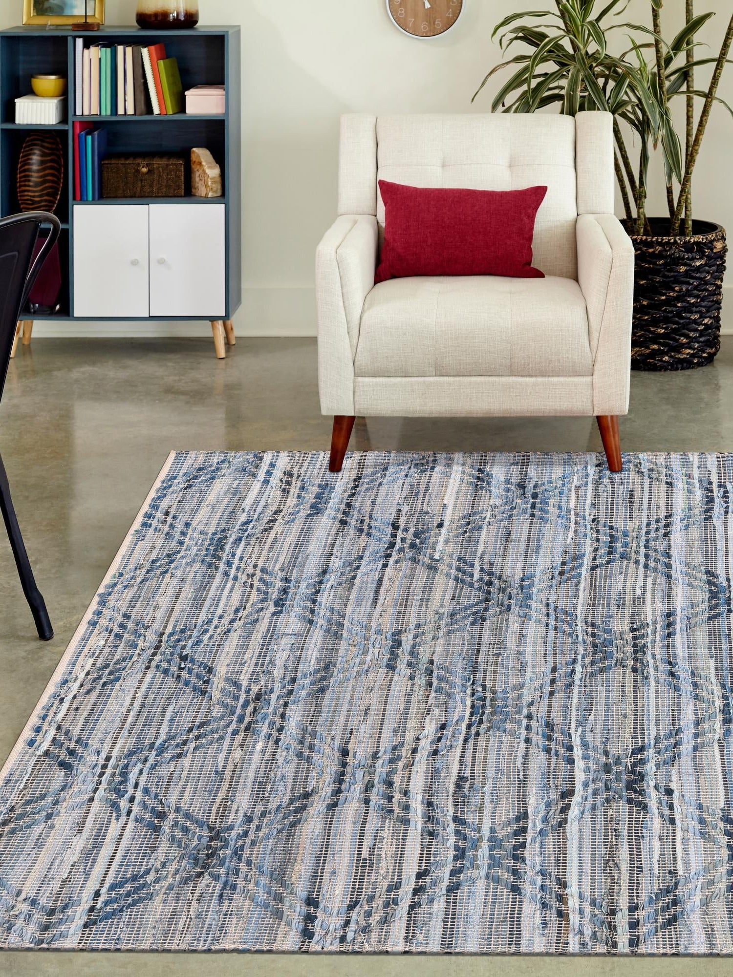 Denim blue 9' x 12' Chindi Cotton Rectangle Area Rug Interior Design Home Decor Carpet Mat for Sale at Rug Engine