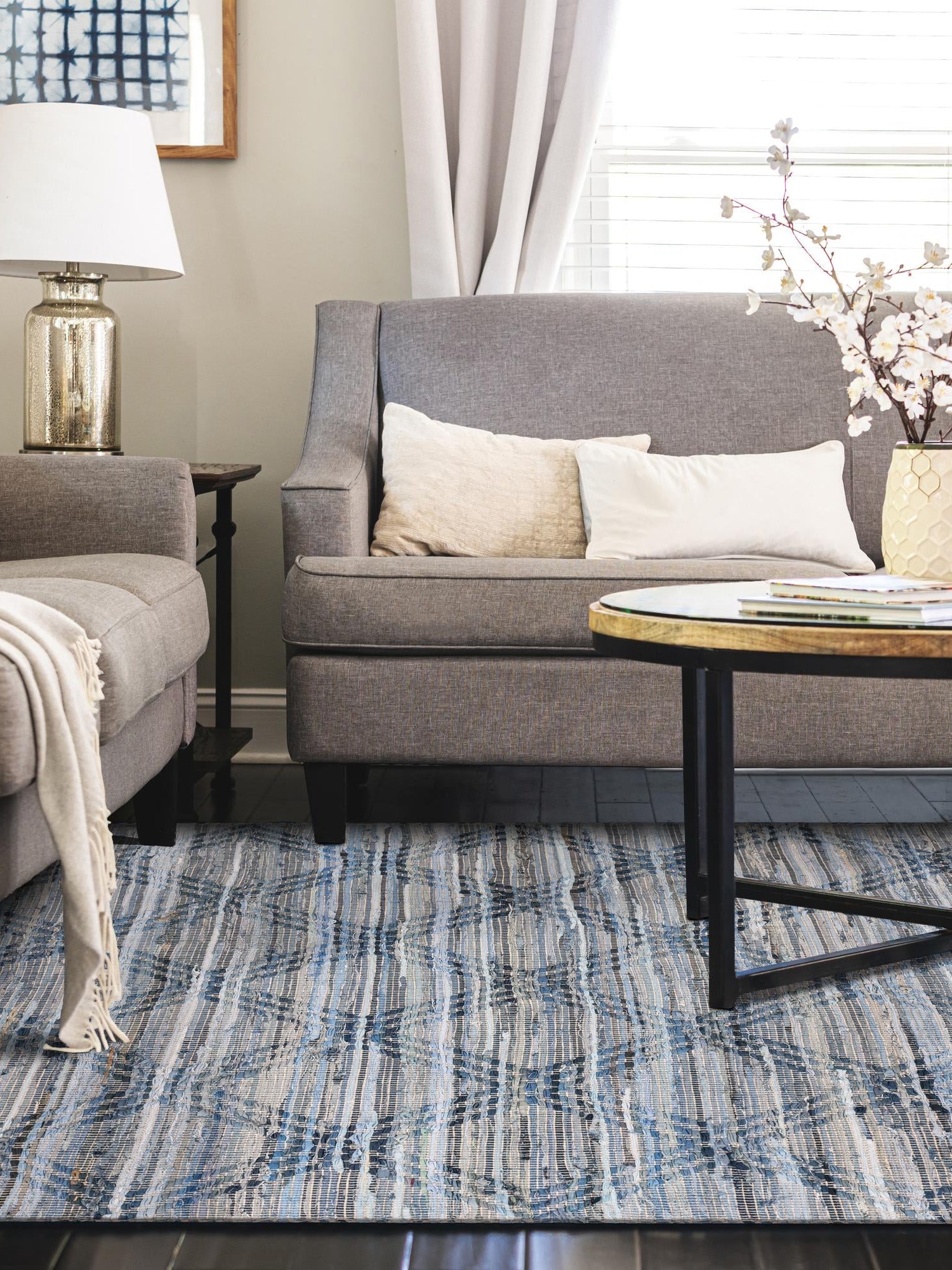 Denim blue 9' x 12' Chindi Cotton Rectangle Area Rug Interior Design Home Decor Carpet Mat for Sale at Rug Engine