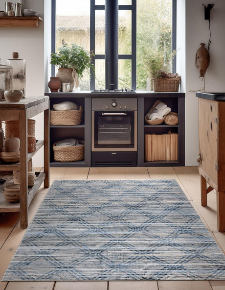 Denim blue 5' 1 x 8' Chindi Cotton Rectangle Area Rug Interior Design Home Decor Carpet Mat for Sale at Rug Engine