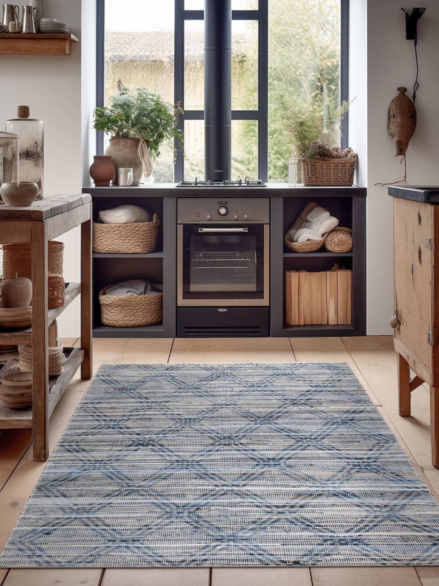 Denim blue 2' 2 x 3' 1 Chindi Cotton Rectangle Area Rug Interior Design Home Decor Carpet Mat for Sale at Rug Engine