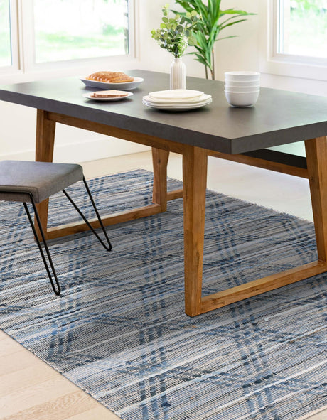 Denim blue 2' 2 x 3' 1 Chindi Cotton Rectangle Area Rug Interior Design Home Decor Carpet Mat for Sale at Rug Engine